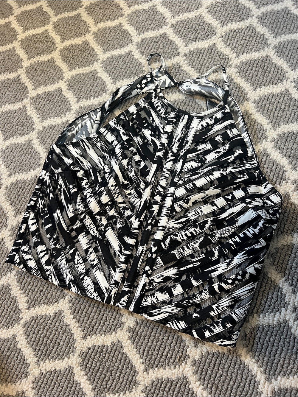 Parker Black & White Striped Abstract Halter Tank
